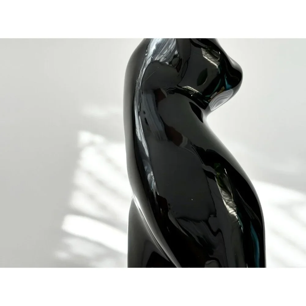 Midcentury Modern Black Ceramic Felt Bottom Vintage Tall Cat Statue - Picture 8 of 10